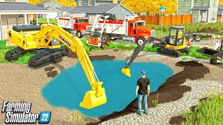 DIGGING A 100000 SWIMMING POOL CONSTRUCTION SERIES  FARMING SIMULATOR 22 [upl. by Einaffets83]