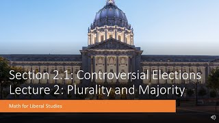 Math for Liberal Studies  Lecture 212 Plurality and Majority [upl. by Silverstein406]