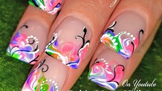 OPI Neon Polish  DIY Princess Drag Marble Nail Art Design [upl. by Bum]