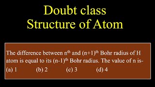 The difference between nth and n1th Bohr radius of H atom is equal toits n1th Bohr radius [upl. by Ciri]