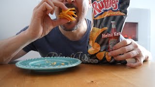 ASMR Eating Sounds – Ruffles Heinz Ketchup Chips [upl. by Yonah735]