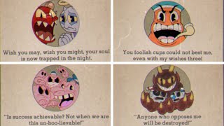 All Game Over Screens amp BossLevel Quotes in Cuphead and Cuphead DLC [upl. by Pember]