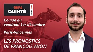 Pronostics Quinté PMU  100 Quinté du Vendredi 1er décembre à ParisVincennes [upl. by Sachs]