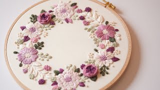 Purple wreathembroidery tutorial for beginners [upl. by Kristof]