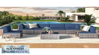 7 Piece Outdoor Patio Furniture Set PE Rattan Outdoor Grey Wicker Furniture Review [upl. by Garrison]