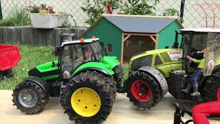 BRUDER RC tractor working on the field with RC hay rakes Action RC video [upl. by Nnahtebazile]