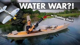 Water War Foamboard BoatGatling Gun VS Divebombers 🚢😲 [upl. by Whetstone]