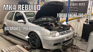 VW MK4 GOLF 18T BIG TURBO BUILD  FORGED ENGINE GT2871 400HP  BOOSTED CONTENT INSIDE [upl. by Enomal]