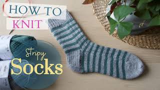 How to knit stripy socks  tutorial by Ina Knits [upl. by Rahsab816]