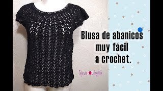 BLUSA DE ABANICOS MUY FÁCIL A CROCHET Tejiendo con angélika [upl. by Akemeuwkuhc78]