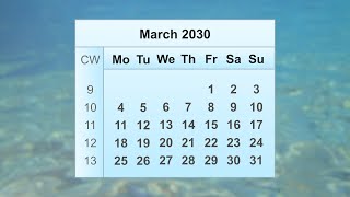 March 2030 Calendar [upl. by Gautier]