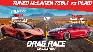 Can a Tuned 765LT beat a Model S Plaid 14 Mile Drag Race Comparisons [upl. by Acirdna]