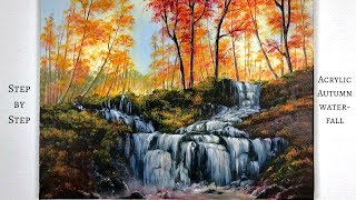 Autumn Waterfall STEP by STEP Acrylic Painting ColorByFeliks [upl. by Nodnas721]