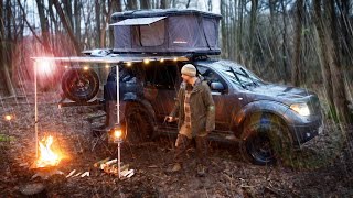 Winter Camping in Rain with an Insulated Roof tent [upl. by Anny]