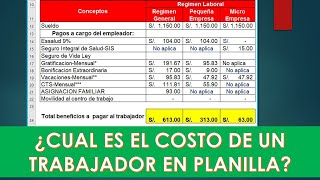 ¿Como calcular el costo de un trabajador en planilla Régimen General y Mype [upl. by Yattirb]