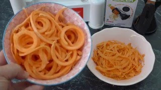 Spiralizer Comparison amp Sweet Potato Noodles Curly Fries [upl. by Itsym]