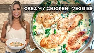 CREAMY CHICKEN WITH SPINACH AND MUSHROOMS  Chicken amp Veggies With Cream Sauce [upl. by Anayaran]