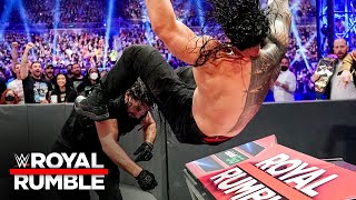 Rollins sends Reigns through announce table Shieldstyle Royal Rumble 2022 WWE Network Exclusive [upl. by Enellij]