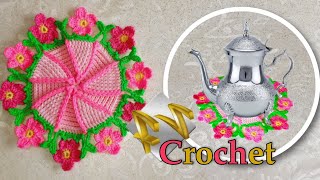 FzCrochet Napperon Rond au Crochet avec des fleurs مفرش كروشي دائري بالورود [upl. by Areem]