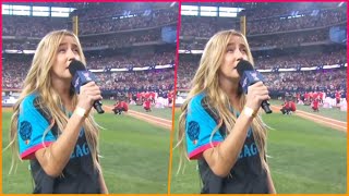 Ingrid Andress sings worst national anthem ever at 2024 Home Run Derby as MLB fans say our ears [upl. by Lebanna]