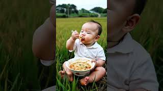 The noodles cooked by mother are so delicious to the baby The adults are working in the fields a [upl. by Divaj591]