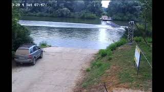 Police boat overturns after colliding with cable ferry in Timár Hungary [upl. by Thurlough]