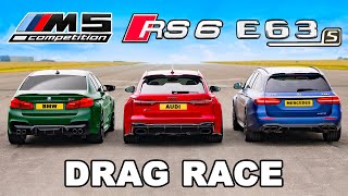 750hp BMW M5 v 750hp RS6 v 810hp AMG E63 S DRAG RACE [upl. by Atiuqrahc]