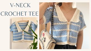 VNECK CROCHET TEE  CROCHETBYBEV [upl. by Fleur]