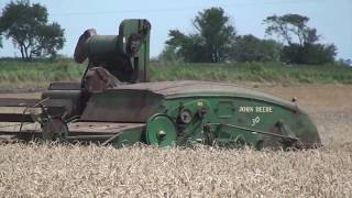 John Deere 30 PullType Combine Harvesting Demonstration Will County Threshermens Show [upl. by Atiuqes]