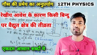 गौस की प्रमेय के अनुप्रयोग  रेखीय आवेश के कारण किसी बिंदु पर वैद्युत क्षेत्र की तीव्रता [upl. by Llerrot]