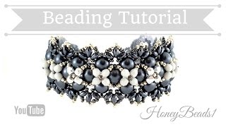 Tattered Lace Bracelet Beading Tutorial by HoneyBeads1 with superduo beads [upl. by Enrol]