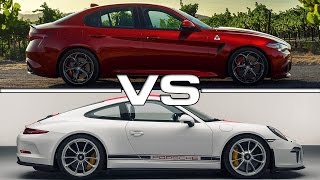 Alfa Romeo Giulia Quadrifoglio vs Porsche 911 R [upl. by Adroj709]