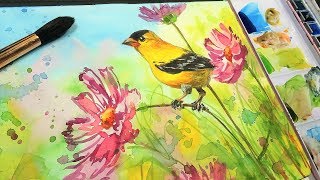 Easy Goldfinch in Watercolor for Beginners [upl. by Enomed]