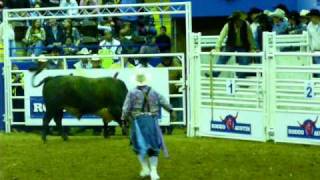 Austin Rodeo Clown Flipped Over Fence by Bull [upl. by Rooke]