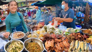 Cambodian street food at Olympic market  Walk exploring plenty of Khmer food fish amp fresh foods [upl. by Larson438]