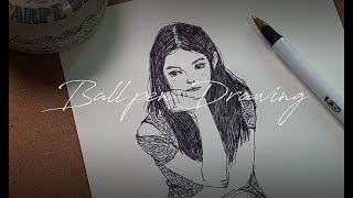 Ballpoint pen drawing process  how to draw a girl with a ball pen  Step by step [upl. by Nelram872]