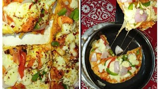 Pan pizza home made I Pizza without oven I Tandoori chicken pizza I Veg pizza I tasy 😘I [upl. by Burtie]