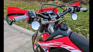 Honda CRF450L Handguards Handlebars Mirrors and Grip Upgrades [upl. by Eseer]