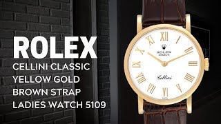 Rolex Cellini Classic Yellow Gold Brown Strap Ladies Watch 5109  SwissWatchExpo [upl. by Yssep]