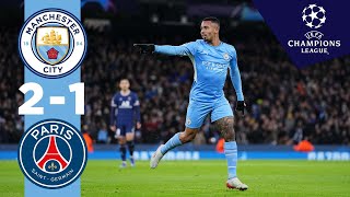 Man City Highlights  City 21 PSG  Manchester City into the last 16 of the Champions League [upl. by Aineles]