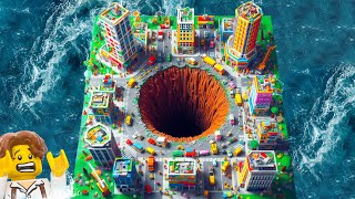 Lego Brick Disasters Experiment TSUNAMI WAVE destroy LEGO CITY VS SINKHOLE  Dam Breach Experiment [upl. by Dragde2]