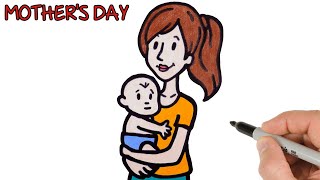 How to draw mom and her baby  Mothers Day Drawings [upl. by Rosenbaum188]