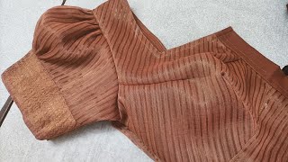 Very Easy Method for beginnersTrending puff sleeve design cutting and stitching for blouse [upl. by Ahtan541]