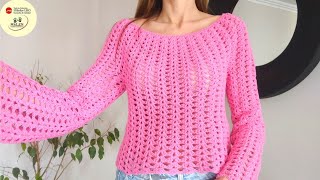 Sweater Verano💕 Topdown tejido sin costuras ideal para principiantes Tu primera prenda en crochet [upl. by Pliner661]