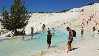 Pamukkale thermal travertine pools in Denizli Turkey  Turkiye HD HQ view denizlihotelcom [upl. by Akcirederf]