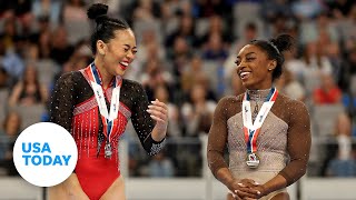 Simone Biles gave Suni Lee words of encouragement after a scary turn on vault  USA TODAY [upl. by Imim238]