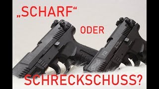 Schreckschusspistole Walther P22 9mm PAK  Vergleich mit der scharfen Kleinkaliberpistole [upl. by Navac320]