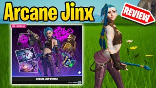 Arcane Jinx Skin Gameplay  Review in Fortnite League of Legends Outfit [upl. by Garrek]