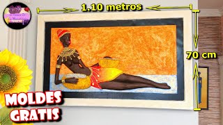 Gran cuadro de negra africana en alto relieve de 70 cm x 110 metros con cartón y material reciclado [upl. by Aneehsyt]