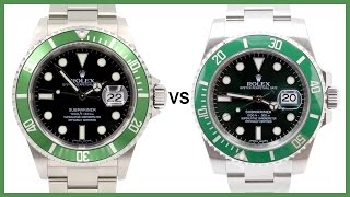 ▶ Rolex Submariner KERMIT black green aluminum vs HULK green ceramic COMPARISON [upl. by Einor]